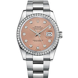 Rolex New Style Datejust Stainless Steel Custom Diamond Bezel & Pink Diamond Dial on Oyster Bracelet