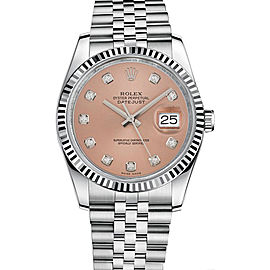 Rolex New Style Datejust Stainless Steel Fluted Bezel & Custom Pink Diamond Dial on Jubilee Bracelet