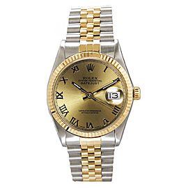 Rolex Men's Datejust Two Tone Fluted Champagne Roman Dial