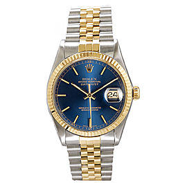 Rolex Men's Datejust Two Tone Fluted Blue Index Dial