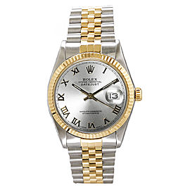 Rolex Men's Datejust Two Tone Fluted Silver Roman Dial