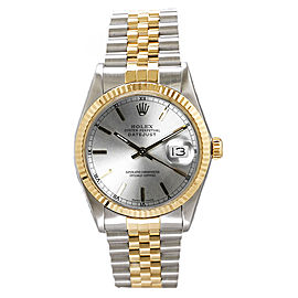 Rolex Men's Datejust Two Tone Fluted Silver Index Dial