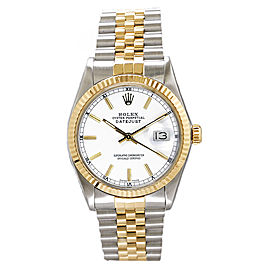 Rolex Men's Datejust Two Tone Fluted White Index Dial