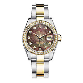 Rolex Women's New Style Two-Tone Datejust with Custom Dark Mother of Pearl Diamond Dial on Oyster Band