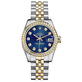 Rolex Women's New Style Two-Tone Datejust with Custom Diamond Bezel and Blue Diamond Dial