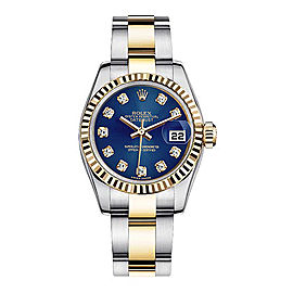 Rolex Women's New Style Two-Tone Datejust with Custom Blue Diamond Dial and Bezel on Oyster Band