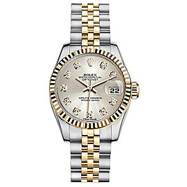 Rolex Women's New Style Two-Tone Datejust with Custom Silver Diamonds Dial