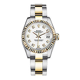 Rolex Women's New Style Two-Tone Datejust with Custom White Diamond Dial and Bezel on Oyster Band