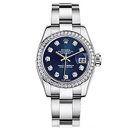 Rolex Women's New Style Steel Datejust Oyster Band with Custom Diamond Bezel and Blue Diamond Dial
