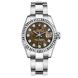 Rolex Women's New Style Steel Datejust Oyster Band with Black Mother of Pearl Diamond Dial