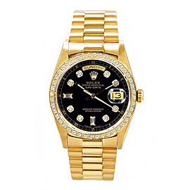 Rolex Men's President Yellow Gold Custom Diamond Bezel & Black Diamond Dial