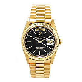 Rolex Men's President Yellow Gold Fluted Black Index Dial