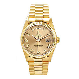 Rolex Men's President Yellow Gold Fluted Champagne Roman Dial