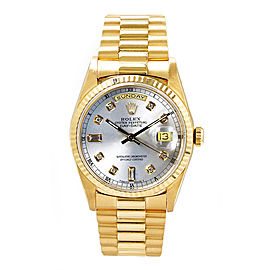 Rolex Men's President Yellow Gold Fluted Custom Silver Diamond Dial