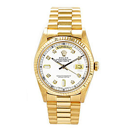 Rolex Men's President Yellow Gold Fluted Custom White Diamond Dial