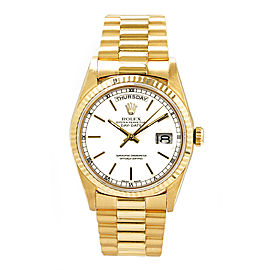 Rolex Men's President Yellow Gold Fluted White Index Dial