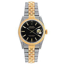 Rolex Women's Datejust Midsize Two Tone Fluted Black Index Dial