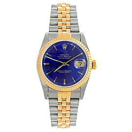 Rolex Women's Datejust Midsize Two Tone Fluted Blue Index Dial