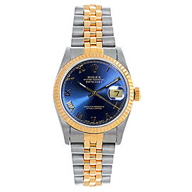 Rolex Women's Datejust Midsize Two Tone Fluted Blue Roman Dial