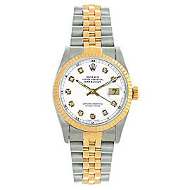 Rolex Women's Datejust Midsize Two Tone Fluted Custom White Diamond Dial