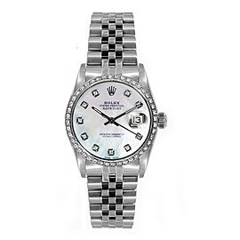 Rolex Women's Datejust Midsize Stainless Steel Custom Diamond Bezel Mother of Pearl Diamond Dial