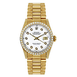 Rolex Women's President Midsize Custom Diamond Bezel White Diamond Dial