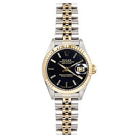 Rolex Women's Datejust Two Tone Fluted Black Index Dial