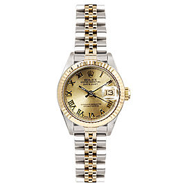 Rolex Women's Datejust Two Tone Fluted Champagne Roman Dial