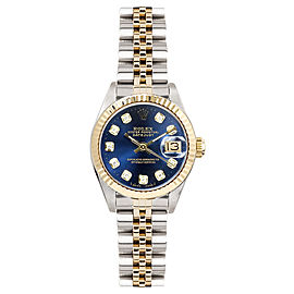 Rolex Women's Datejust Two Tone Fluted Custom Blue Diamond Dial