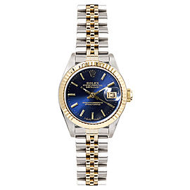 Rolex Women's Datejust Two Tone Fluted Blue Index Dial