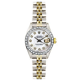 Rolex Women's Datejust Two Tone Custom Diamond Bezel & Mother of Pearl Diamond Dial