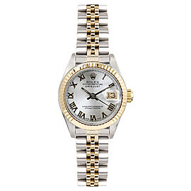 Rolex Women's Datejust Two Tone Fluted Silver Roman Dial