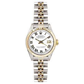 Rolex Women's Datejust Two Tone Fluted White Roman Dial