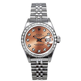 Rolex Women's Datejust Stainless Steel Custom Diamond Bezel & Pink Diamond Dial