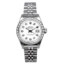 Rolex Women's Datejust Stainless Steel Custom Diamond Bezel & White Diamond Dial