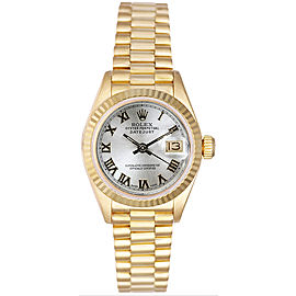 Rolex Women's President Yellow Gold Fluted Silver Roman Dial