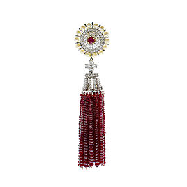 Heritage Gem Studio 75.13 Carat Total Ruby Bead and Diamond Pendant Necklace in 18 Karat White Gold