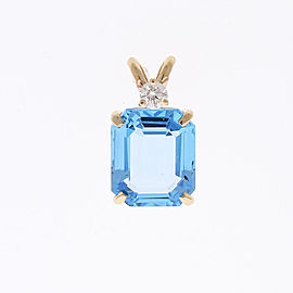 6.84 Carat Emerald Cut Swiss Blue Topaz and Diamond Pendant in 14 Karat Gold