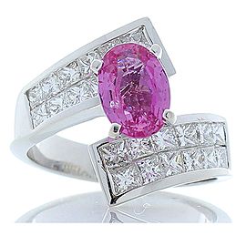 1.90 Carat Oval Pink Sapphire and Princess Cut Diamond Platinum Cocktail Ring
