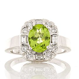 1.37 Carat Oval Peridot and Diamond Cocktail Ring in 14 Karat White Gold