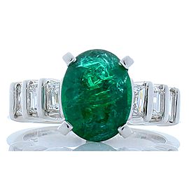 2.35 Carat Oval Emerald and Baguette Diamond Platinum Cocktail Ring
