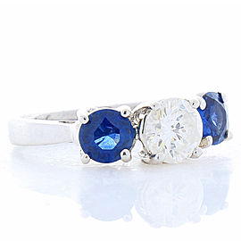 0.74 Carat Diamond and 1.50 Carat Total Blue Sapphire White Gold Cocktail Ring