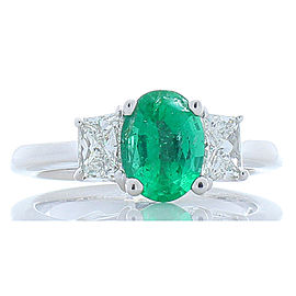 1.10 Carat Oval Emerald and Trapezoid Diamond Cocktail Ring in 14 Karat Gold