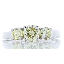 1.02 Carat Total Yellow Diamond Three-Stone Cocktail Ring in White Gold