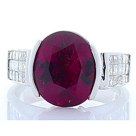 7.00 Carat Oval Rubellite and Princess Cut Diamonds Cocktail Ring in White Gold