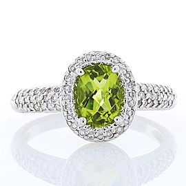 1.00 Carat Oval Peridot and Diamond Cocktail Ring in 18 Karat White Gold