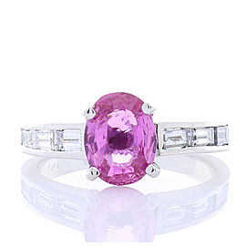 2.00 Carat Oval Pink Sapphire and Baguette Diamond Cocktail Ring in White Gold