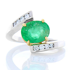 2.28 Carat Oval Emerald and Diamond Two-Tone Cocktail Ring in 14 Karat Gold