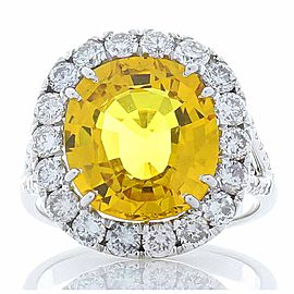 Heritage Gem Studio 6.04 Carat Oval Yellow Sapphire and Diamond Cocktail Ring in 18 Karat White Gold