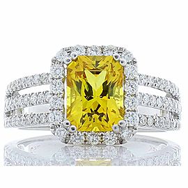 Heritage Gem Studio 2.12 Carat Radiant Cut Yellow Sapphire and Diamond Cocktail Ring in White Gold